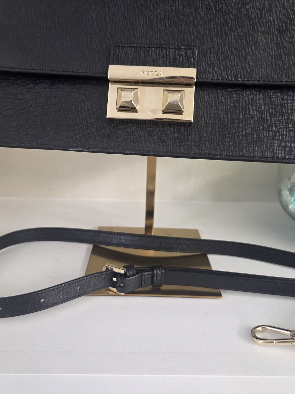 Furla Bella M Saffiano Leather Black Top Handle With Crossbody Strap - Picture 9 of 9
